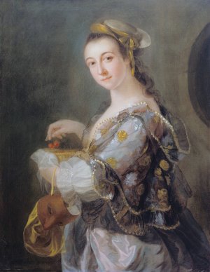 Portrait of a Lady with Mask and Cherries by Benjamin Wilson Oil Painting