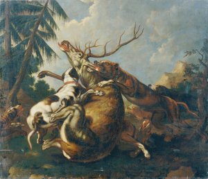 Hirschjagd by Benno Raffael Adam Oil Painting