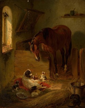 In the barn by Benno Raffael Adam Oil Painting