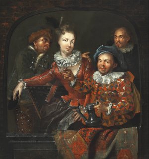 Four people in a niche by Benoît Le Coffre Oil Painting