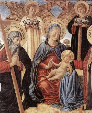 Madonna and Child between Sts Andrew and Prosper Detail by Benozzo Di Lese Di Sandro Gozzoli - Oil Painting Reproduction