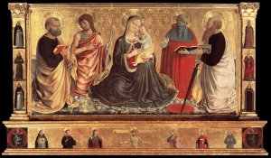 Madonna and Child with Sts John the Baptist, Peter, Jerome, and Paul by Benozzo Di Lese Di Sandro Gozzoli Oil Painting