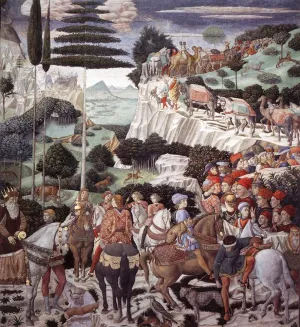 Procession of the Oldest King West Wall by Benozzo Di Lese Di Sandro Gozzoli - Oil Painting Reproduction