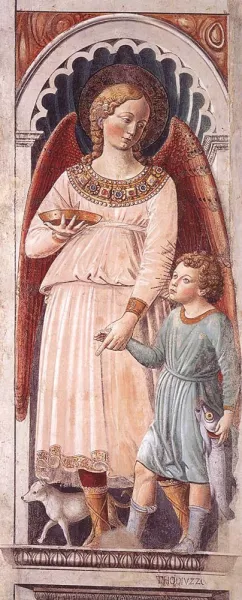 Raphael and Tobias on the Pillar by Benozzo Di Lese Di Sandro Gozzoli - Oil Painting Reproduction