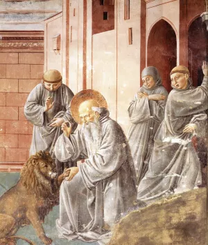 St Jerome Pulling a Thorn from a Lion's Paw by Benozzo Di Lese Di Sandro Gozzoli - Oil Painting Reproduction