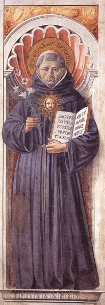 St Nicholas of Tolentino on the Pillar by Benozzo Di Lese Di Sandro Gozzoli - Oil Painting Reproduction
