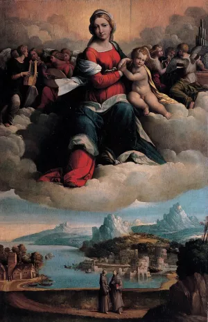 Madonna with the Child in Glory and Holy Ones Oil painting by Benvenuto Tisi