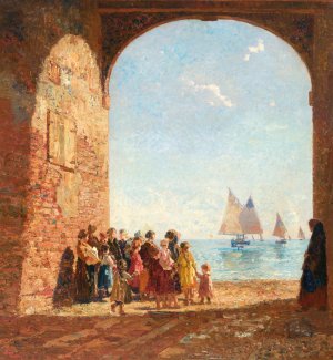 Die Ankunft der Fischer by Beppe Ciardi Oil Painting