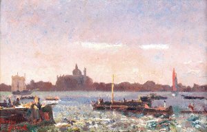 Venice, in the background with Santa Maria della Salute by Beppe Ciardi Oil Painting