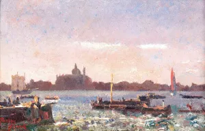 Venice, in the background with Santa Maria della Salute by Beppe Ciardi Oil Painting