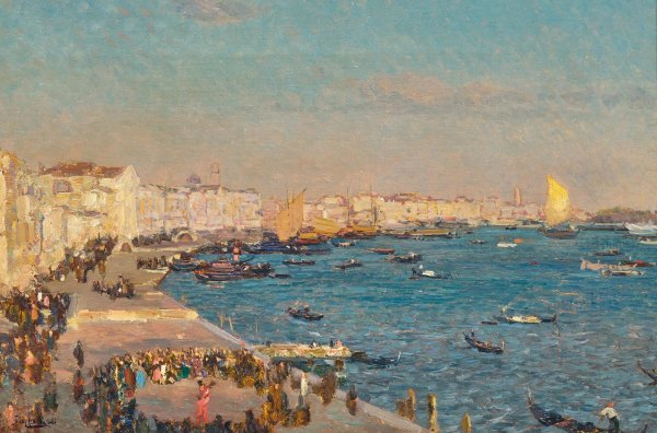 Main Product Photo of Venice, 'La Riva degli Schiavoni' Painting by Beppe Ciardi