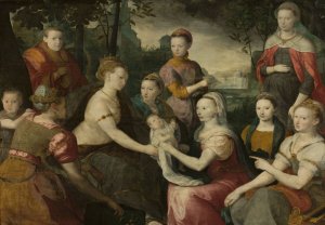 Finding of Moses - Allegorical family portrait by Bernaert De Rijckere Oil Painting