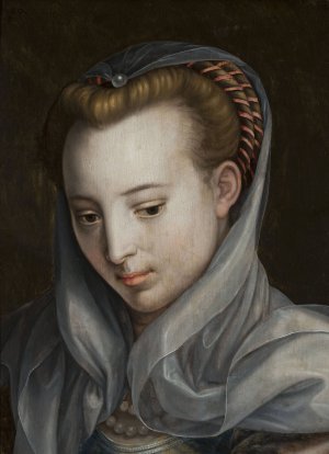Head of a woman looking down to the right by Bernaert De Rijckere Oil Painting