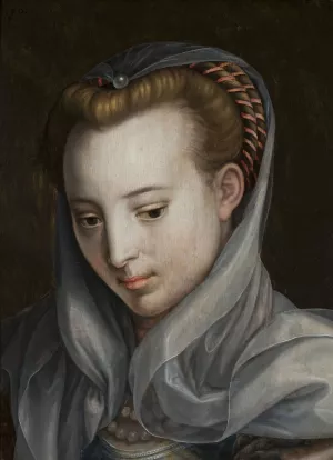 Head of a woman looking down to the right by Bernaert De Rijckere Oil Painting