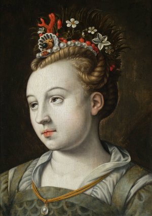 Head of a woman with eyes looking up by Bernaert De Rijckere Oil Painting
