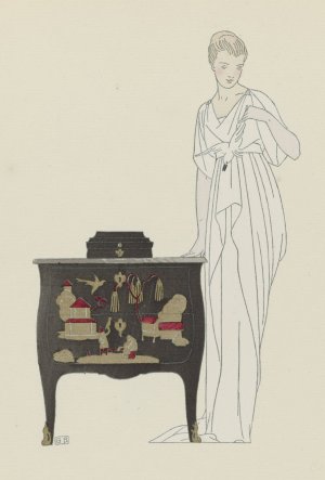 La Commode en Laque. ; Robe du soir de Worth. by Bernard Boutet De Monvel Oil Painting