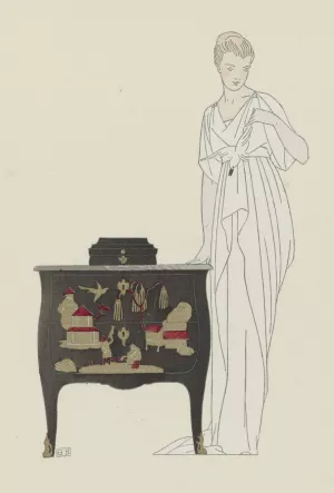 La Commode en Laque. ; Robe du soir de Worth. by Bernard Boutet De Monvel Oil Painting