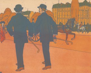 Twee wandelende mannen met bolhoed by Bernard Boutet De Monvel Oil Painting