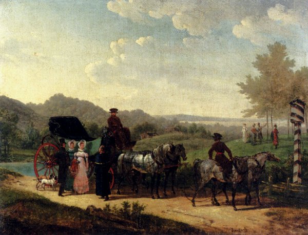 Main Product Photo of The Coach Stop Painting by Bernard Edouard Swebach
