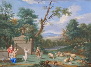 Classical Landscape with Shepherds and Shepherdess by Bernard Lens Iii Oil Painting