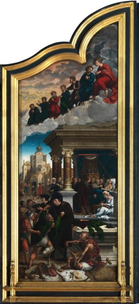 Three Acts of Mercy; Clothing the Naked, Liberating the Imprisoned and Feeding the Hungry by Bernard Van Orley Oil Painting