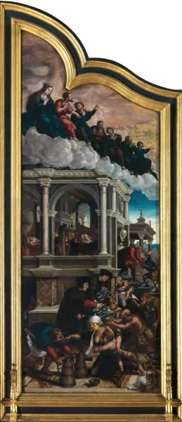 Three Acts of Mercy; Giving the Thirsty to drink, Visiting the Sick and Sheltering Strangers by Bernard Van Orley Oil Painting