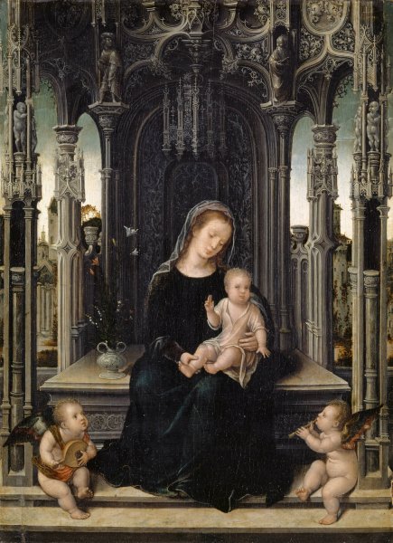 Virgin and Child with Music Making Angels  by Bernard Van Orley - Hand-Painted Oil Painting Reproduction