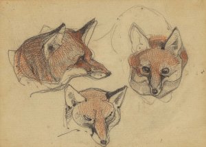 Drie vossenkoppen by Bernard Willem Wierink Oil Painting