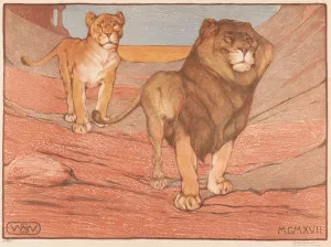 Leeuw en leeuwin by Bernard Willem Wierink Oil Painting