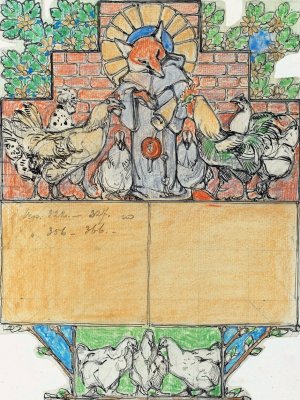 Reinaert met een brief bij Canteclaer en zijn gezin Oil painting by Bernard Willem Wierink