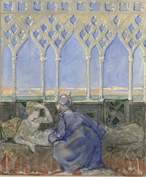 Vrouw op rustbed en man knielend naast haar by Bernard Willem Wierink Oil Painting