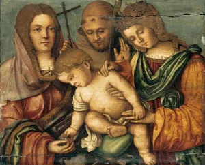The Christ Child between Sts Catherine, Francis and Elizabeth of Hungary painting by Bernardino Di Bosio Zaganelli