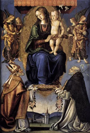Madonna and Child with Sts Severino and Dominic by Bernardino Di Mariotto Dello Stagno Oil Painting