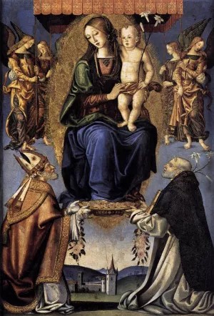 Madonna and Child with Sts Severino and Dominic Oil painting by Bernardino Di Mariotto Dello Stagno