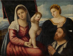 Madonna and Child with two Donors Oil painting by Bernardino Licinio