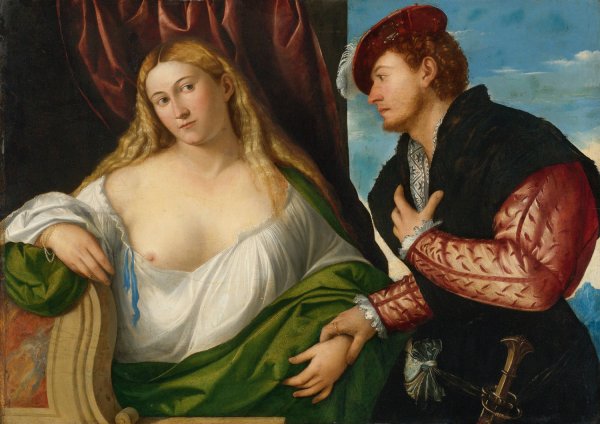 Woman Visited By Her Lover by Bernardino Licinio - Hand-Painted Oil Painting Reproduction