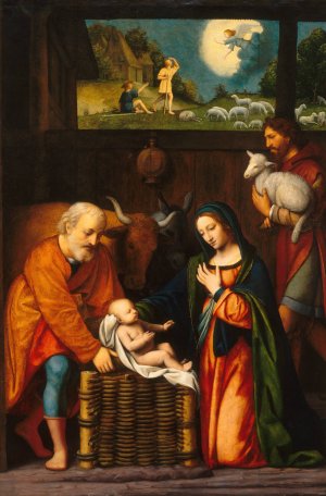 Adoration of the Christ Child and Annunciation to the Shepherds by Bernardino Luini Oil Painting