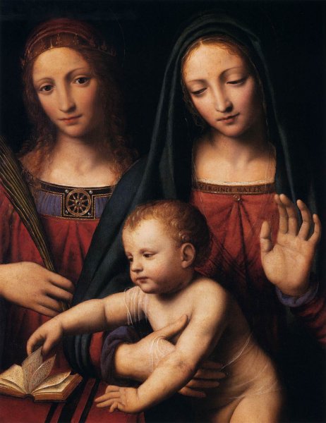 Main Product Photo of Madonna and Child with Sts Catherine and Barbara Detail Painting by Bernardino Luini