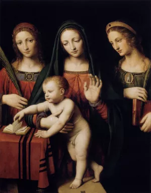 Madonna and Child with Sts Catherine and Barbara by Bernardino Luini - Oil Painting Reproduction
