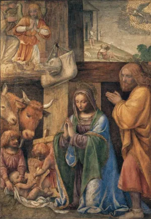 Nativity and Annunciation to the Shepherds by Bernardino Luini Oil Painting