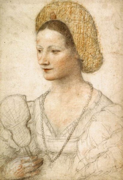 Main Product Photo of Portrait of a Young Woman with Fan Painting by Bernardino Luini