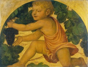 Putto picking Grapes by Bernardino Luini Oil Painting
