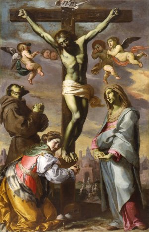 Crucifix With The Virgin And Saints Francis And Agatha by Bernardino Mei Oil Painting