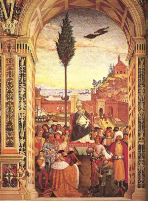 Aeneas Piccolomini Arrives to Ancona by Bernardino Pinturicchio - Oil Painting Reproduction