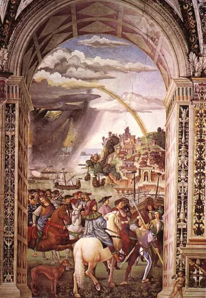 Aeneas Piccolomini Leaves for the Council of Basle by Bernardino Pinturicchio - Oil Painting Reproduction