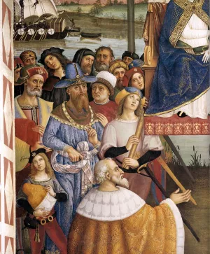 No. 10: Pope Pius II Arrives in Ancona Detail by Bernardino Pinturicchio - Oil Painting Reproduction