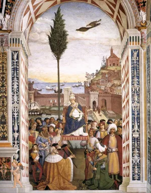 No. 10: Pope Pius II Arrives in Ancona by Bernardino Pinturicchio - Oil Painting Reproduction