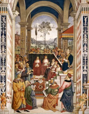 No. 8: Pope Pius II at the Congress of Mantua by Bernardino Pinturicchio - Oil Painting Reproduction