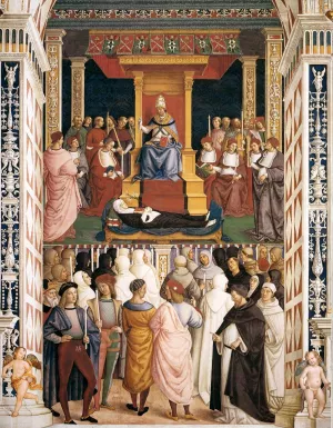 No. 9: The Canonization of Catherine of Siena by Pope Pius II painting by Bernardino Pinturicchio