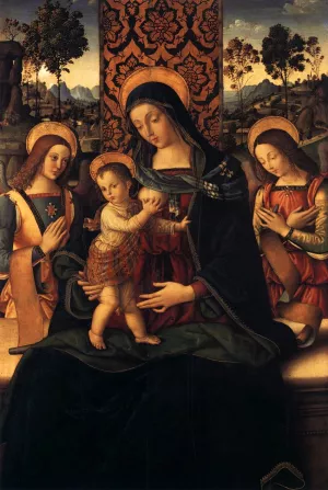 The Virgin and Child with Two Angels by Bernardino Pinturicchio - Oil Painting Reproduction